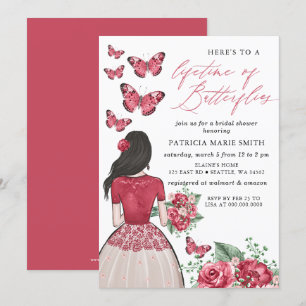 Burgundy Lifetime of Butterflies Bridal Shower Invitation