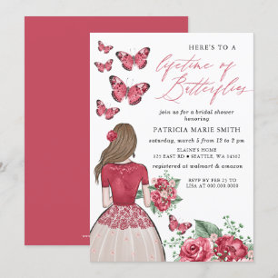 Burgundy Lifetime of Butterflies Bridal Shower Invitation