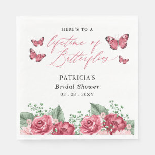Burgundy Lifetime of Butterflies Bridal Shower Napkin