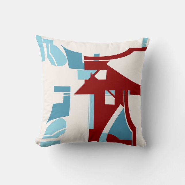 Burgundy Light Blue MCM-inspired Abstract Design Cushion (Front)