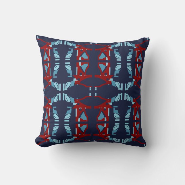 Burgundy Light Blue Navy Mediterranean Large Tiles Cushion (Front)
