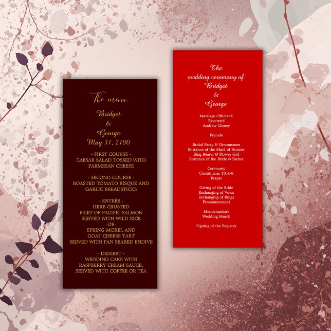 burgundy + light red menu & program wedding card (Creator Uploaded)