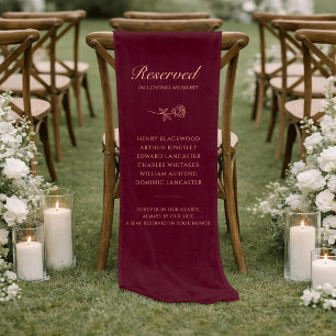 Burgundy Linen Reserved in loving Memory Wedding Short Table Runner