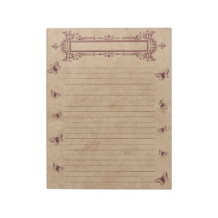Burgundy Lines Butterfly Border Rustic Parchment Notepad