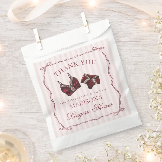 Burgundy Lingerie Shower Bachelorette Dessert Favour Bags (Clipped)