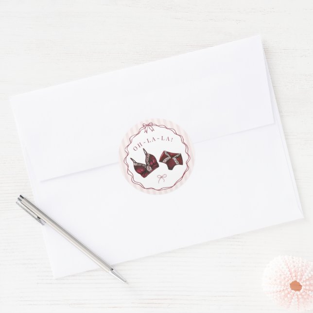 Burgundy Lingerie Shower Bachelorette Envelope Classic Round Sticker (Envelope)