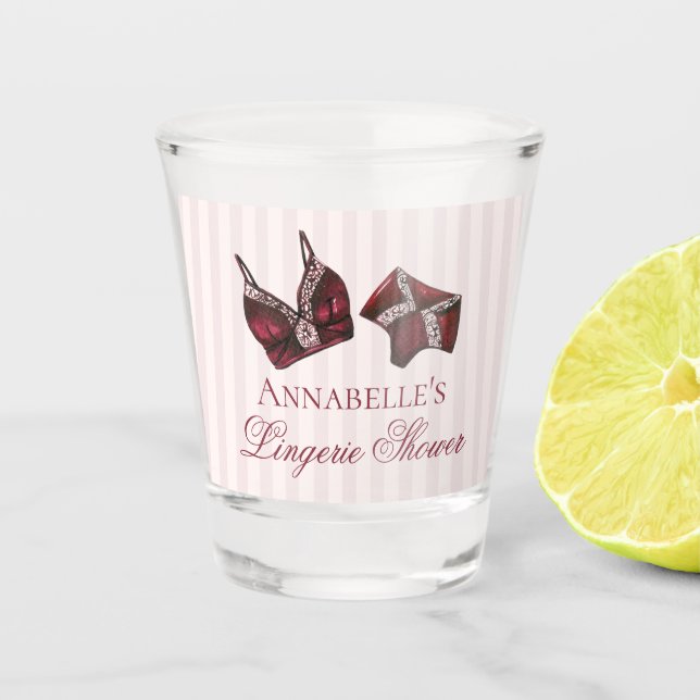 Burgundy Lingerie Shower Bachelorette Party Favour Shot Glass (Front)