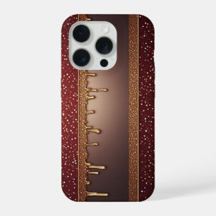 🍷 Burgundy Liquid Drama Over Gold Sparkle Luxe ✨ iPhone 15 Pro Case