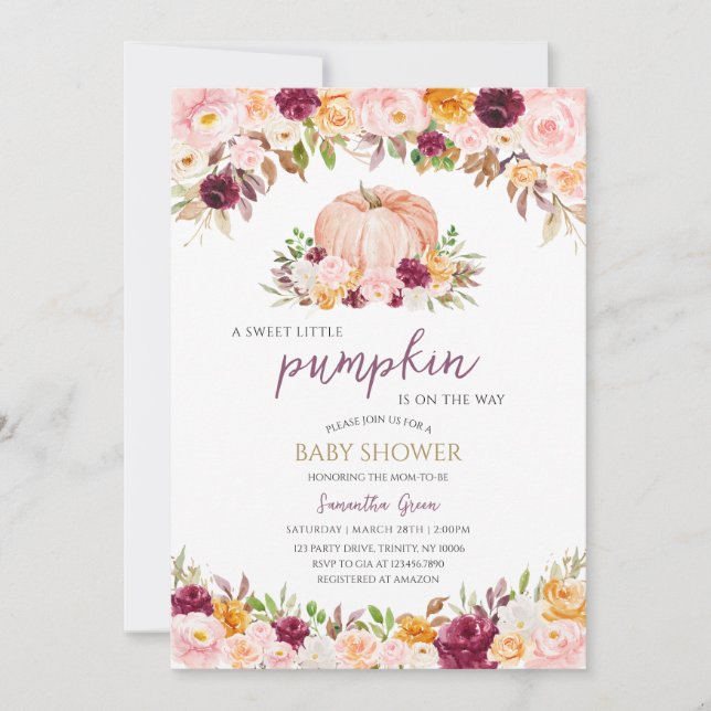 Burgundy Little Pumpkin Baby Shower Invitation (Front)