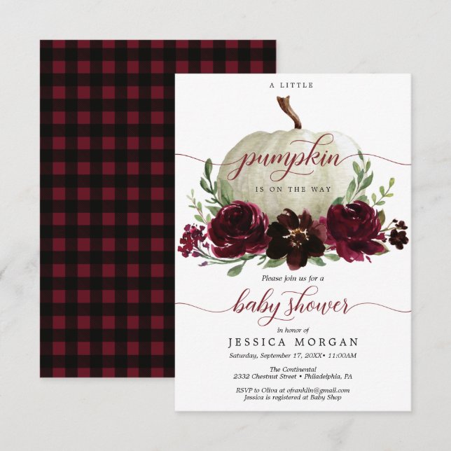 Burgundy Little Pumpkin Baby Shower Invitation (Front/Back)