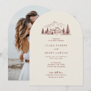 Burgundy Lodge Winter Wedding Invitation