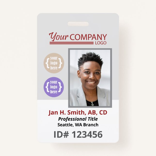 Burgundy Logo, Bar Code ID Employee Entry Key Card ID Badge (Front)