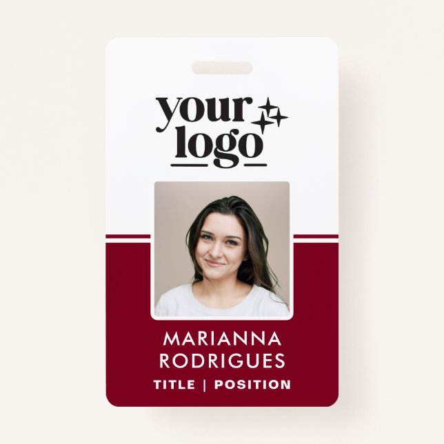 Burgundy Logo Security Photo Barcode Employee ID ID Badge (Front)