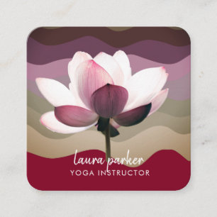 Burgundy Lotus Flower Yoga Instructor Watercolor Square Business Card