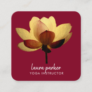 Burgundy Lotus Flower Yoga Instructor Watercolor Square Business Card