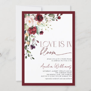 Burgundy Love is in Bloom Floral Watercolor Invitation