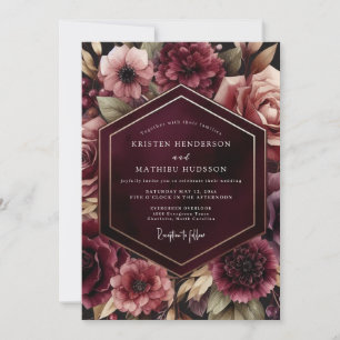 Burgundy Luminous Flora Wedding Invitation