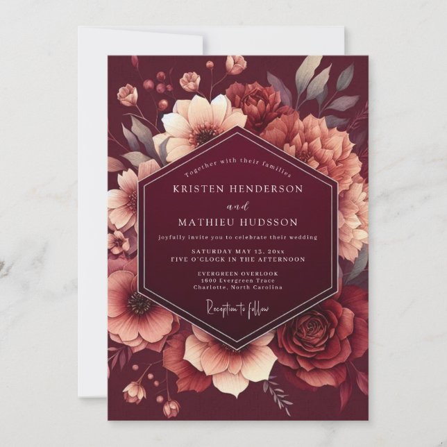 Burgundy Lush Bloom Romance Wedding Invitation (Front)
