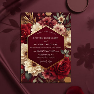 Burgundy Lush Botanical Romance Wedding Invitation