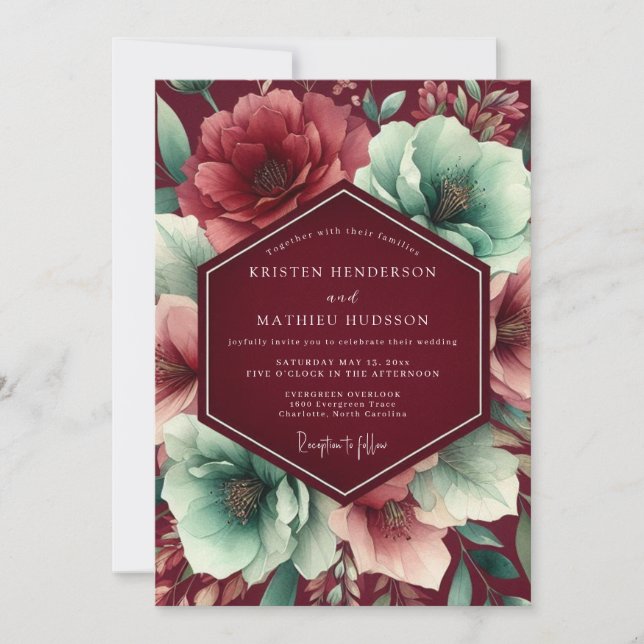 Burgundy Lush Botanical Wedding Invitation (Front)