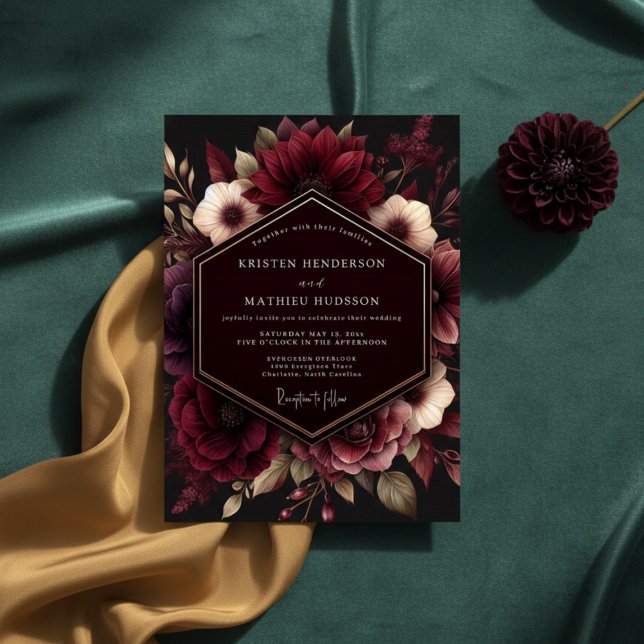 Burgundy Lush Floral Opulence Wedding Invitation (Creator Uploaded)