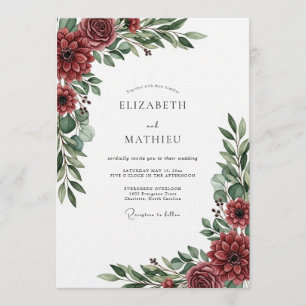 Burgundy Lush Floral Wedding Invitation