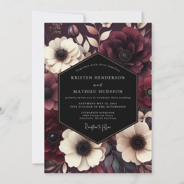 Burgundy Lush Gothic Wedding Invitation (Front)