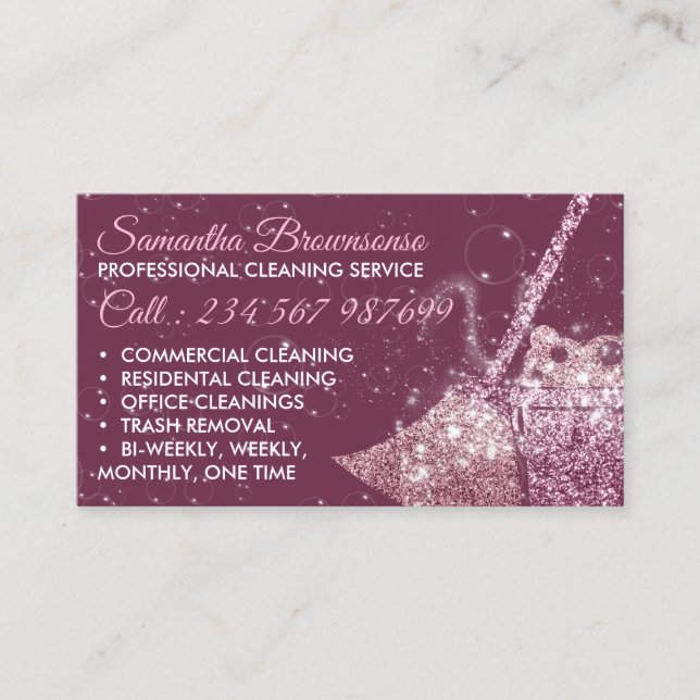 Burgundy Luxury Cleaning Maid Janitorial Business Card (Front)