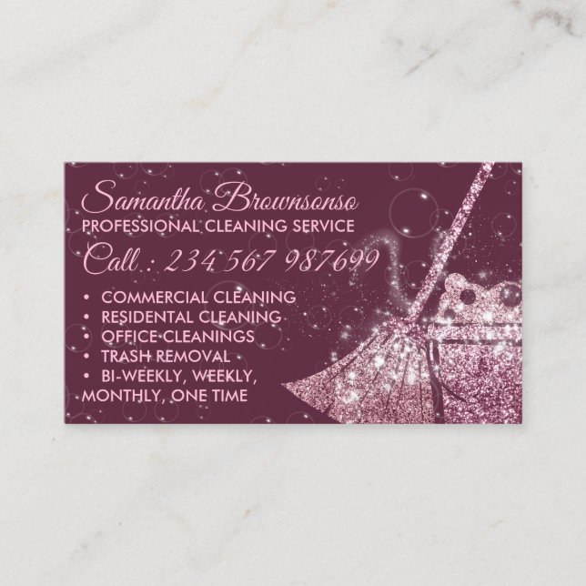 Burgundy Luxury Cleaning Service Maid Janitorial Business Card (Front)
