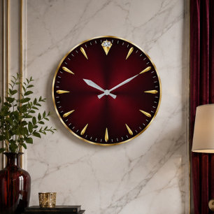 Burgundy Luxury Elegant Gold Minimalist Large Clock
