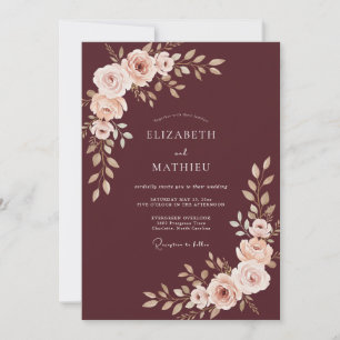 Burgundy Majestic Floral Wedding Invitation