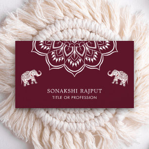 Burgundy Mandala Elephants Indian Business Card