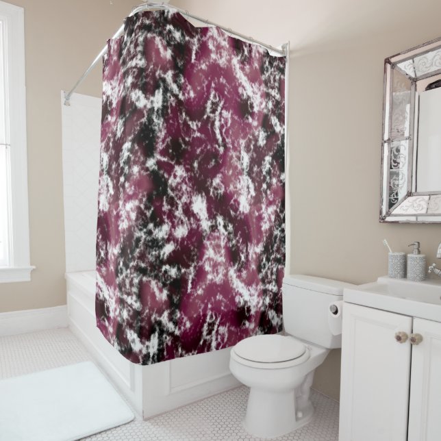 Burgundy Marble Abstract Shower Curtain (In Situ)