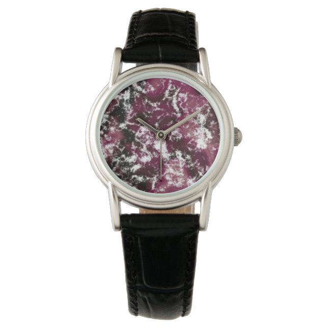 Burgundy Marble Abstract Watch (Front)