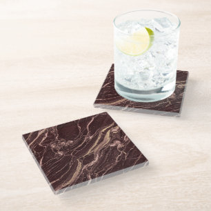 Burgundy Marble Elegant Luxury Modern Aesthetic Glass Coaster