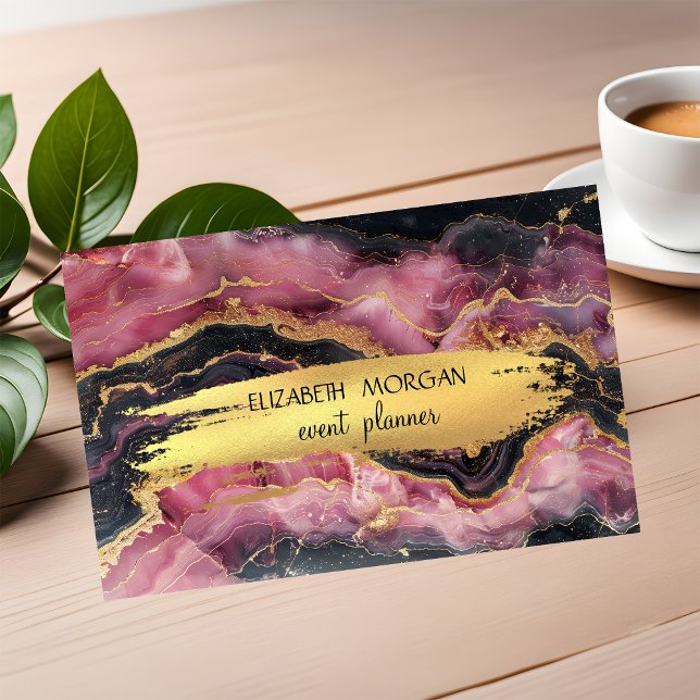  Burgundy Marble Gold Foil Brush Stroke Business Card (Creator Uploaded)