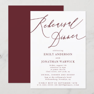 Burgundy Maroon Calligraphy Wedding Rehearsal Invitation