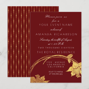 Burgundy Maroon Champaign Gold Floral Red Invitation
