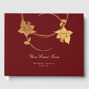 Burgundy Maroon Champaign Gold Floral Wedding Red Guest Book