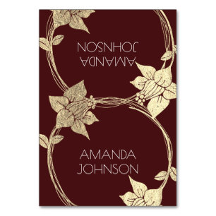 Burgundy Maroon Champaign Gold Floral Wreath Lux Table Number