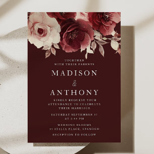Burgundy Maroon Elegant Vintage Roses Wedding Invitation