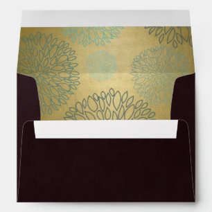 BURGUNDY MAROON FAUX GOLD AQUA BLUE FLORAL ADDRESS ENVELOPE