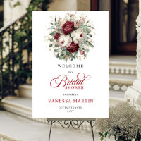 Burgundy Maroon Floral Bridal Shower Welcome