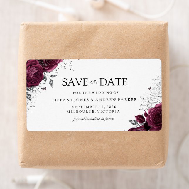 Burgundy Maroon Floral Return Address Label (Insitu)