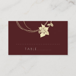 Burgundy Maroon Flower Gold Botanical Table Card