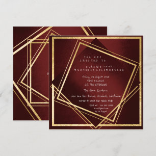 Burgundy Maroon Geometry Golden Square Birthday Invitation