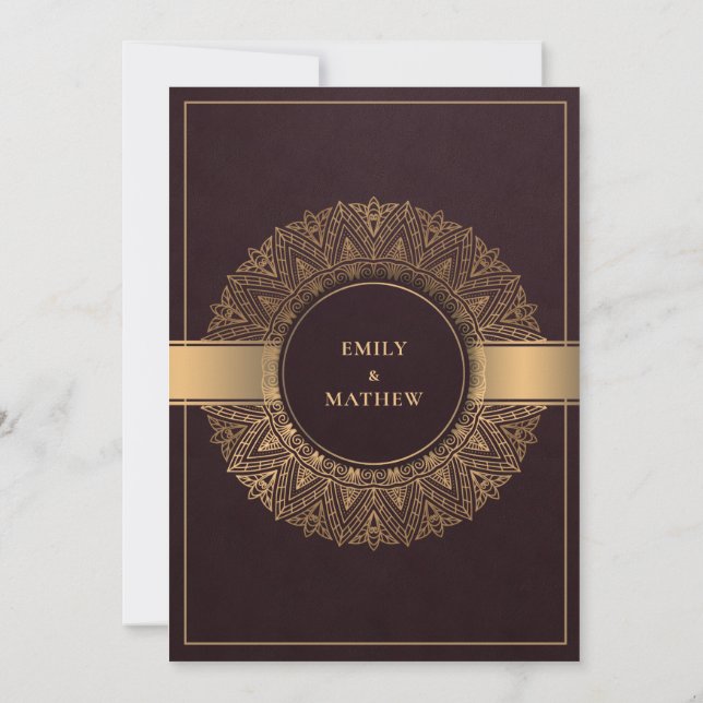 BURGUNDY MAROON GOLD CLASSY ORNATE MANDALA WEDDING INVITATION (Back)