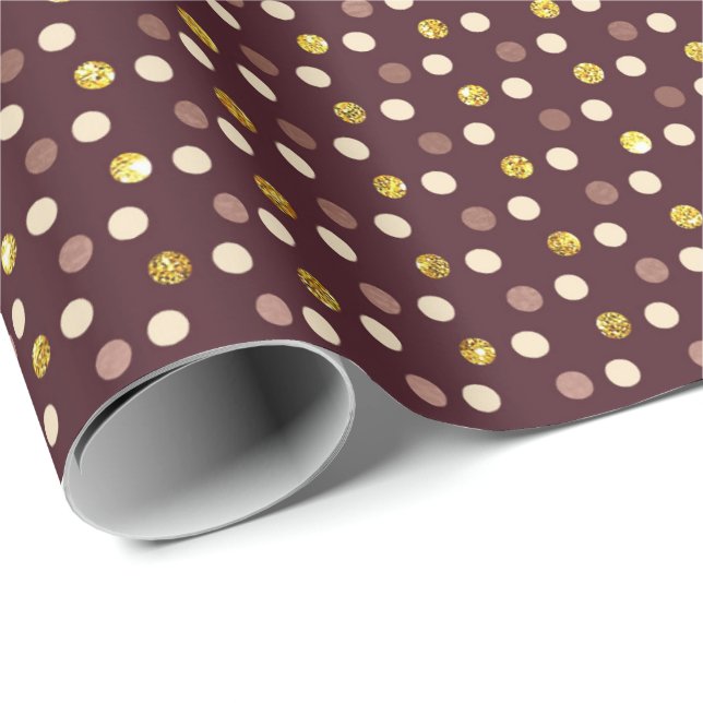 Burgundy Maroon  Gold Delicate Small Polka  Dots Wrapping Paper (Roll Corner)