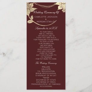 Burgundy Maroon Gold Floral Event Wedding Program Programme
