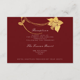 Burgundy Maroon Gold Floral Vip Wedding Reception Enclosure Card